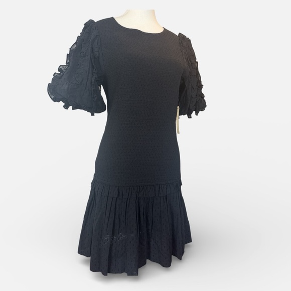 NWT Cleobella Colette Black Ruffle Sleeve Mini Dress Size M Cotton Spring - Picture 6 of 11
